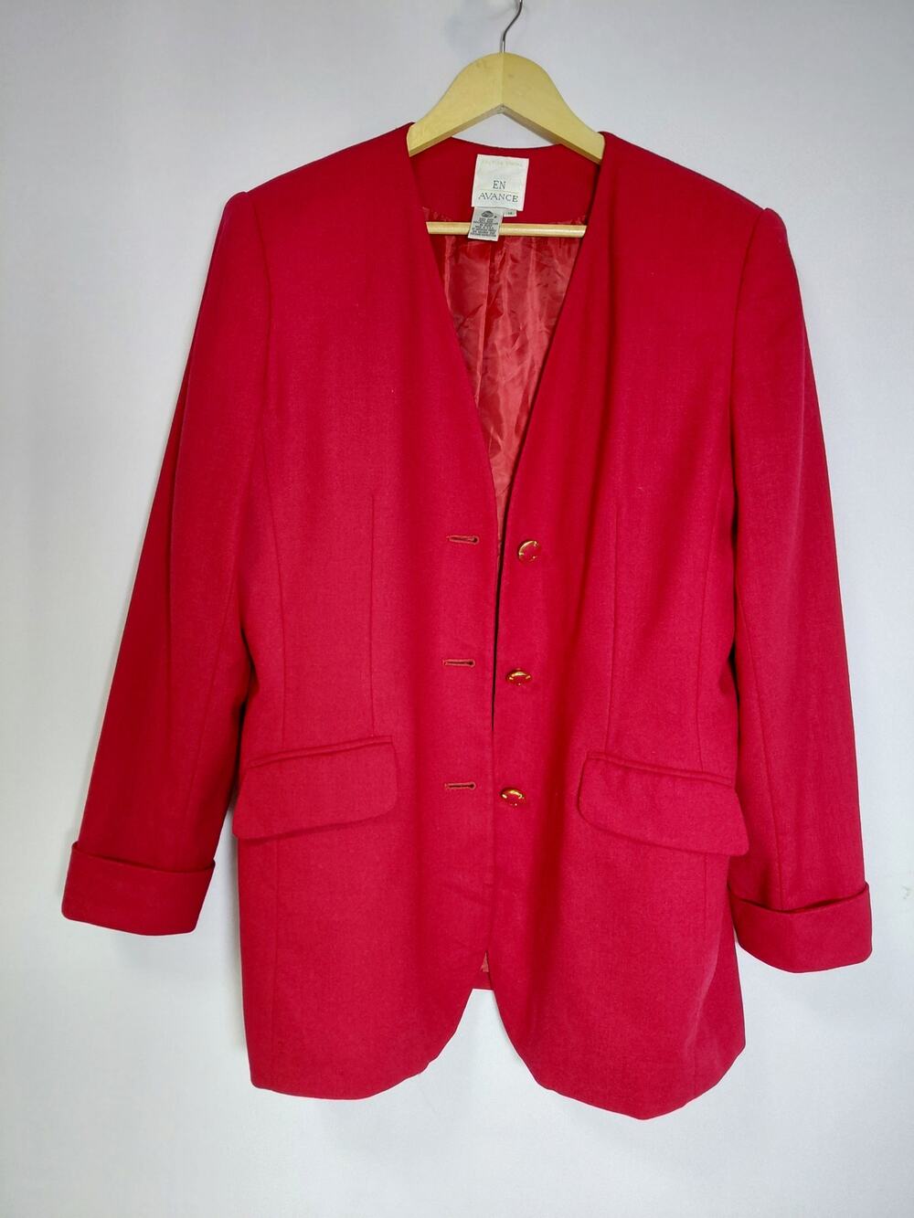 EN AVANCE Wool Blazer Red Solid Long Sleeve Women Size 14